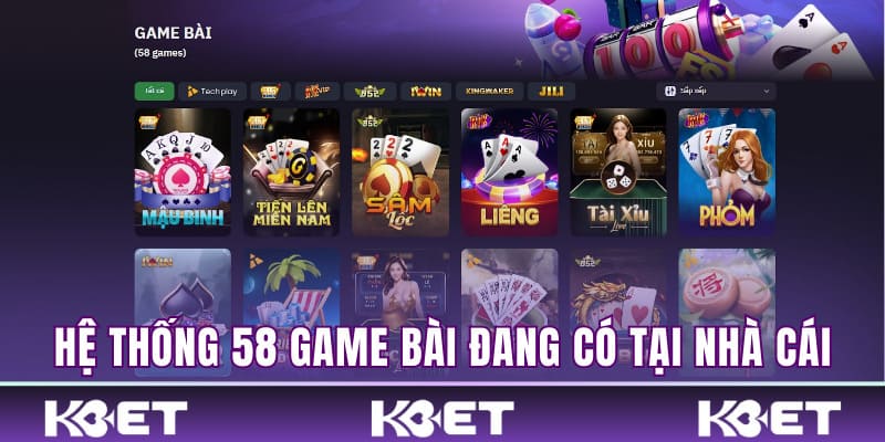 Hệ thống 58 game bài đang có tại nhà cái